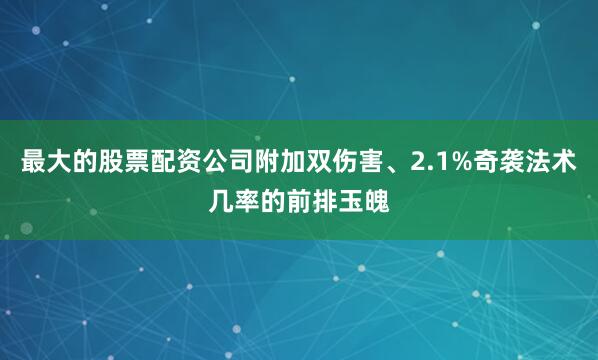 最大的股票配资公司附加双伤害、2.1%奇袭法术几率的前排玉魄